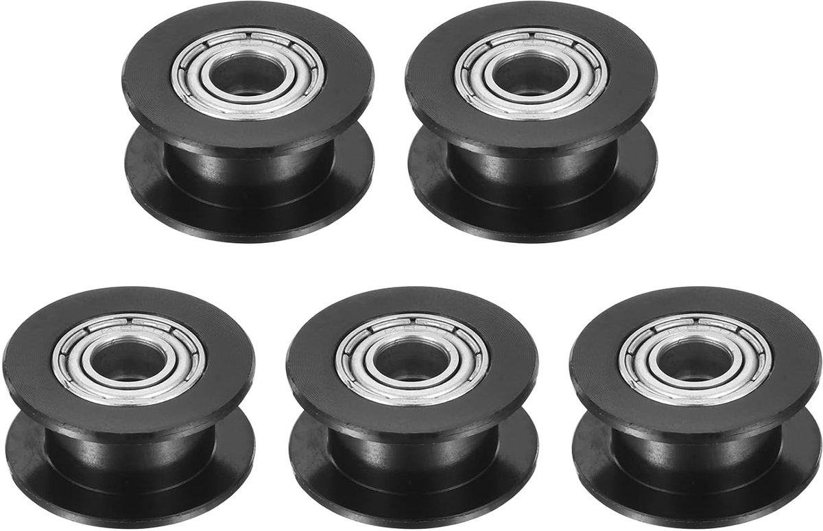 Idler Tandloze riemschijf, 5 mm gat aluminium riemschijf voor tandriemenverdeling, 6 mm breed, voor 3D-printers, CNC, tandriem, 5 stuks, zwart
