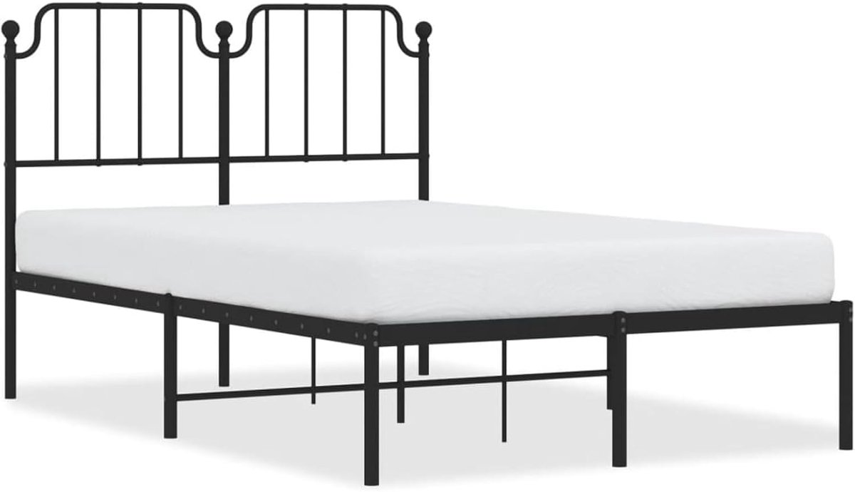 Metalen bed met hoofdeinde, zwart, 120 x 190 cm, robuuste structuur van gepoedercoat staal, lattenbodem inbegrepen, opbergruimte onder 26 cm, eenvoudige montage