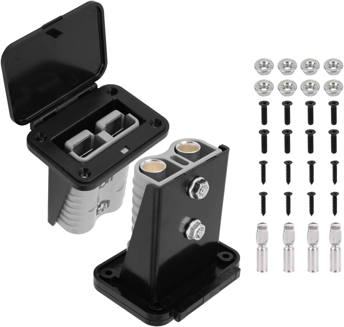 2st 175A Sterkstroomconnector Kits, Waterdicht Batterijhouder met Afdekkappen Terminals Schroeven Moeren Compatibel met Anderson Connector voor Auto RV Boot Lier (Grijs)