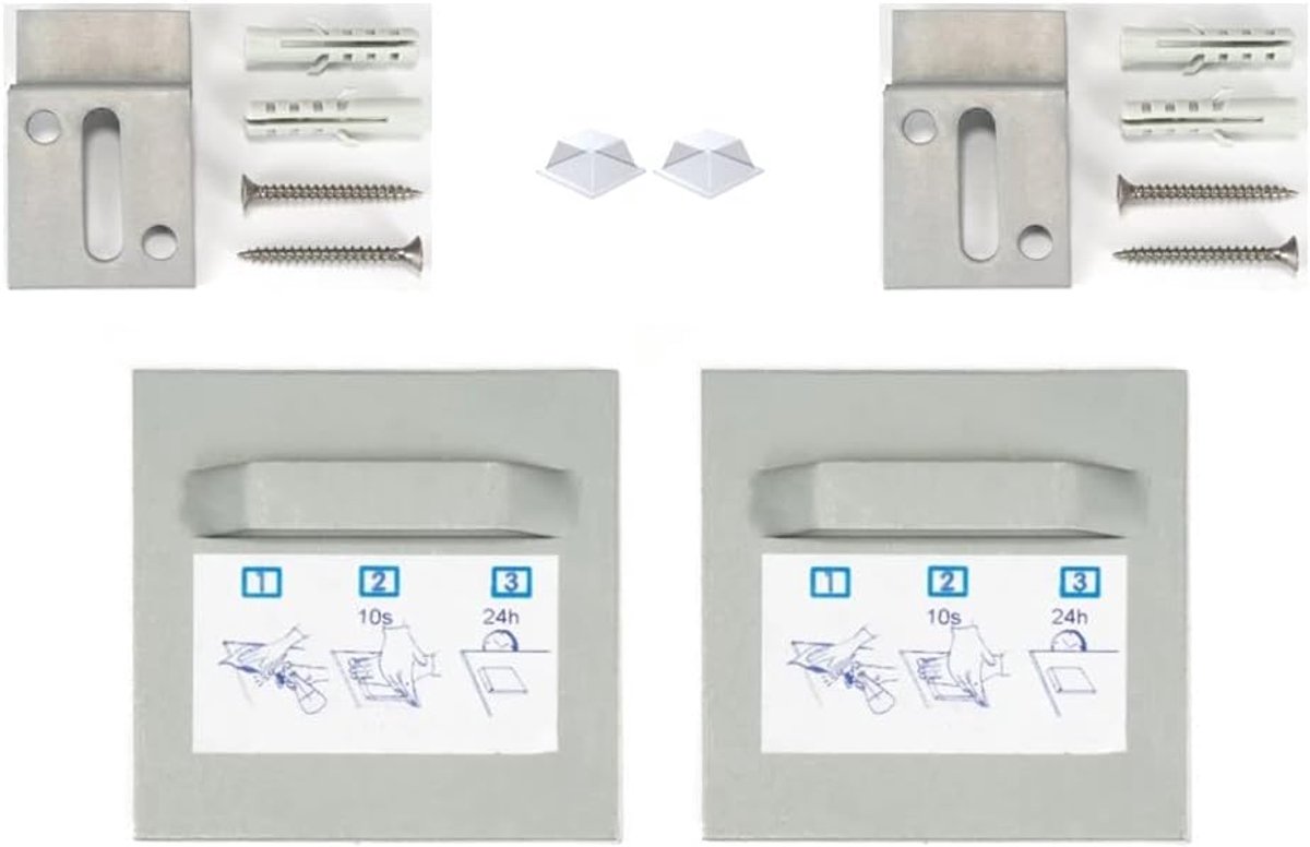 Bevestigingsset fotohouder spiegelhouder Dibond hanger zelfklevende vellen (2 x houders, Z-haken, siliconen buffer, 70 x 70 mm)