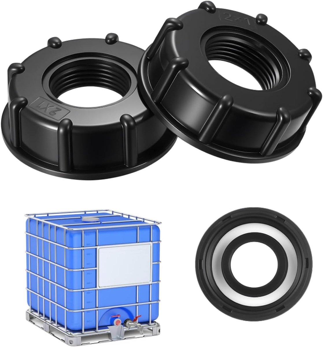 2 stuks IBC-adapter S60x6, 1 inch binnendraad, IBC-tankaccessoires, deksel aansluiting voor 1000 liter watertank, container, uitloopkraan