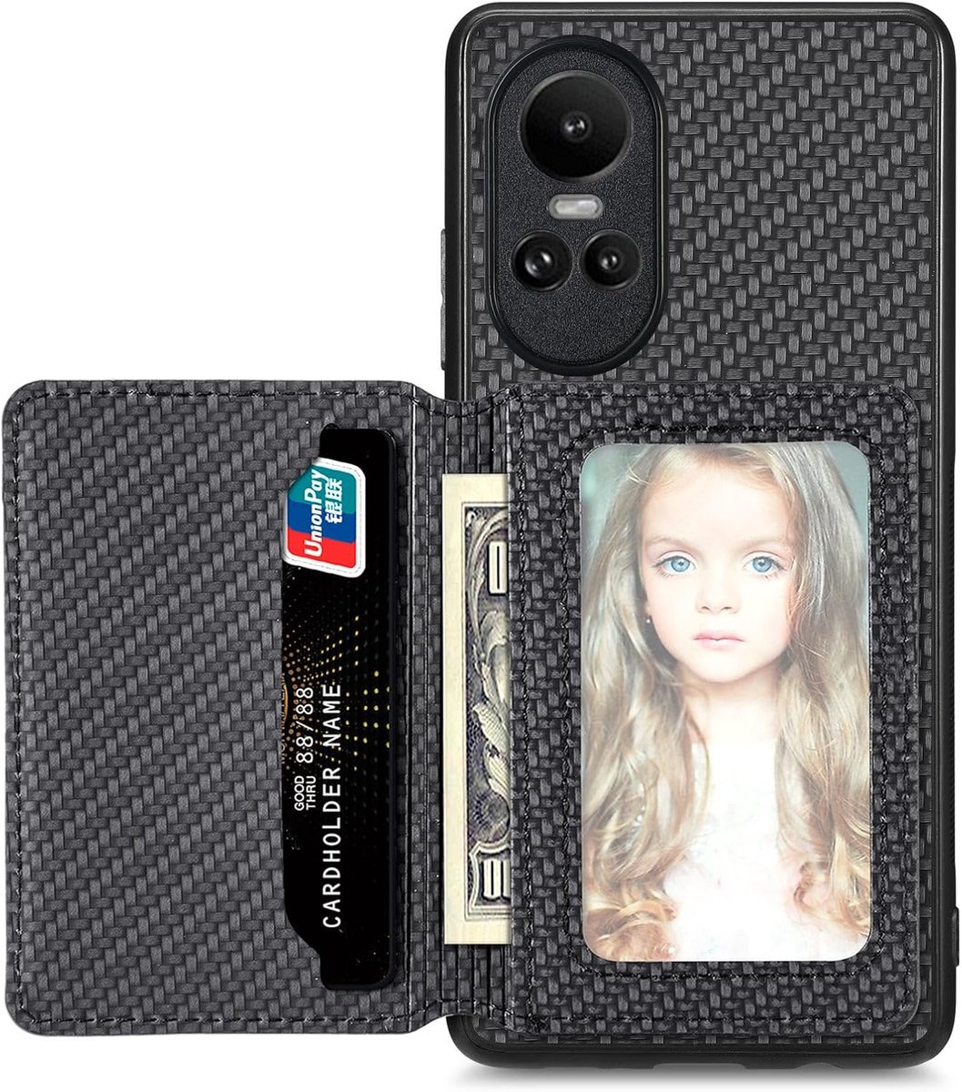 Hoesje voor OPPO Reno 10 5G / Reno 10 Pro 5G, ultradun klaphoesje met kaartsleuven, TPU telefoonhoesje, multifunctionele kaarthouder met RFID-blokkering. Zwart