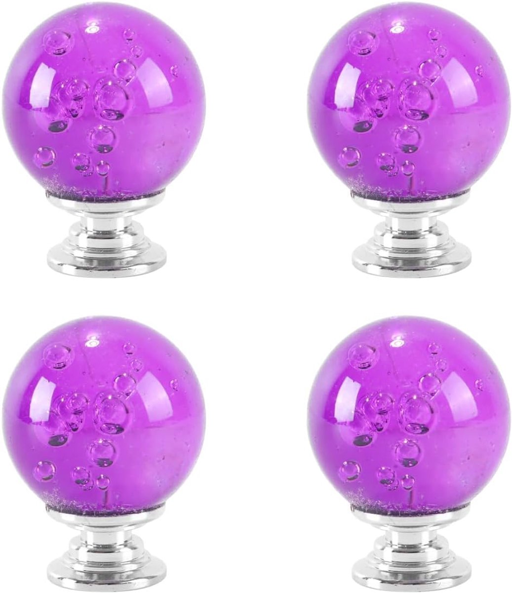 4 stuks Bubble Crystal ladeknoppen, 30 mm kogelgrepen met schroeven voor keuken, kantoor, ladekast (paars)