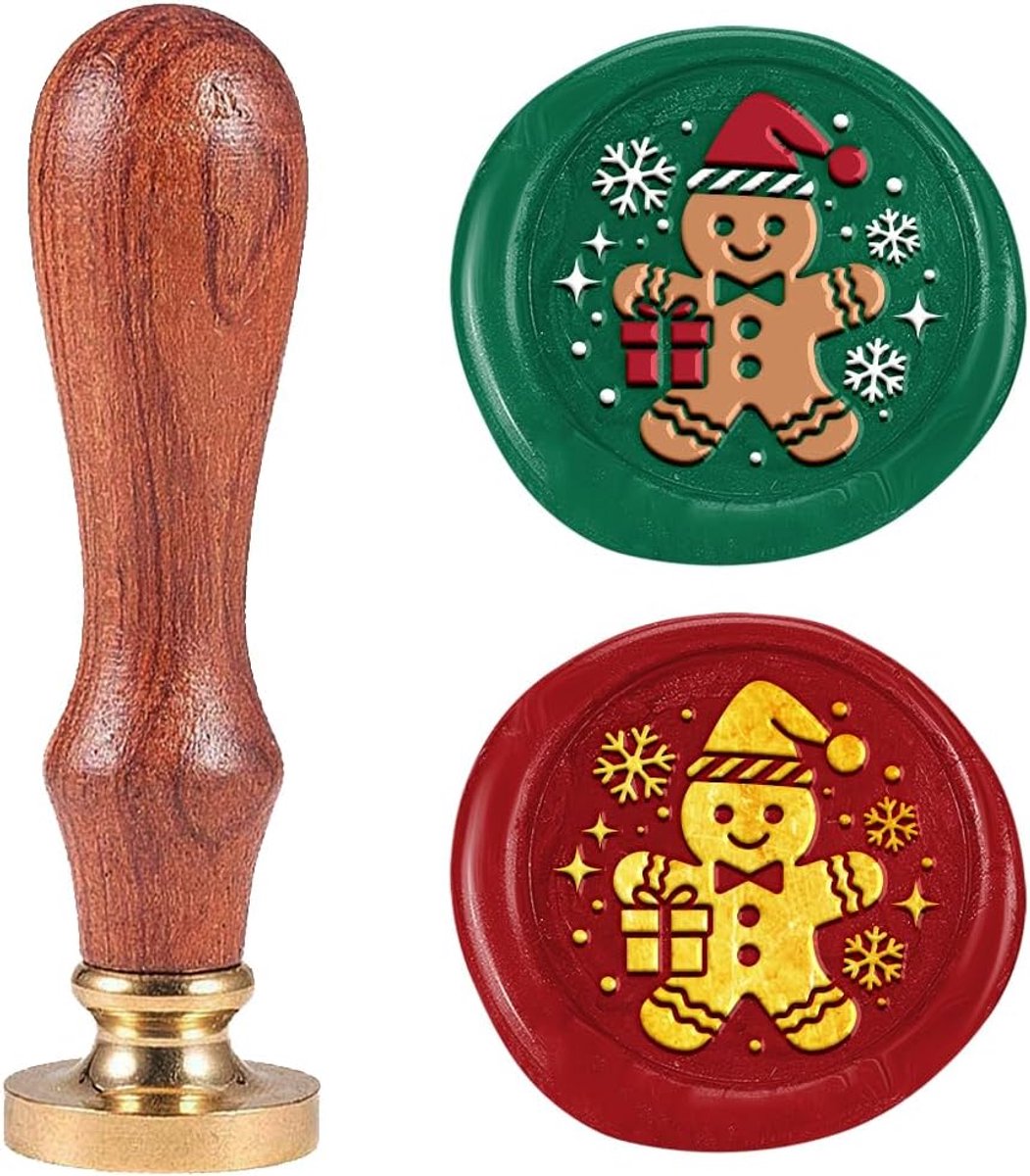 Peperkoekman waszegel stempel vintage zegelstempel zegel verwijderbaar 2,5 cm messing waszegel kop met houten handvat voor uitnodigingen enveloppen wijn geschenkverpakking