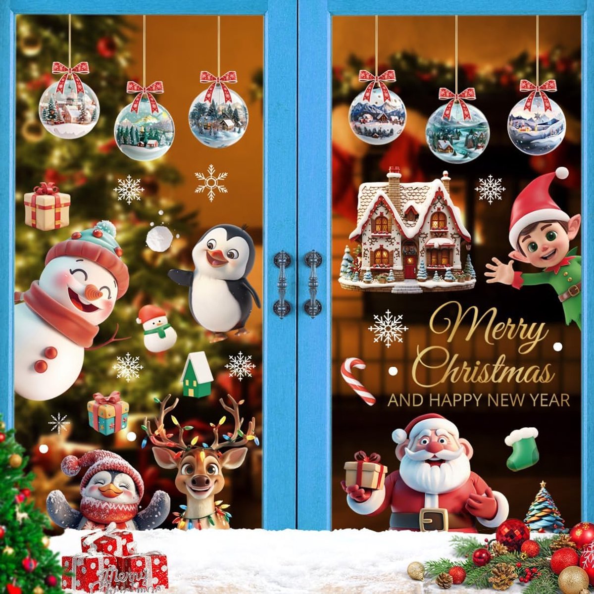 Raamstickers voor Kerstmis, zelfklevend, kleurrijke raamstickers, kinderen, raamdecoratie, groot, herbruikbaar, pvc, kerstdecoratie, sneeuwvlokken, raamafbeelding, winter, raam, deur, decoratie