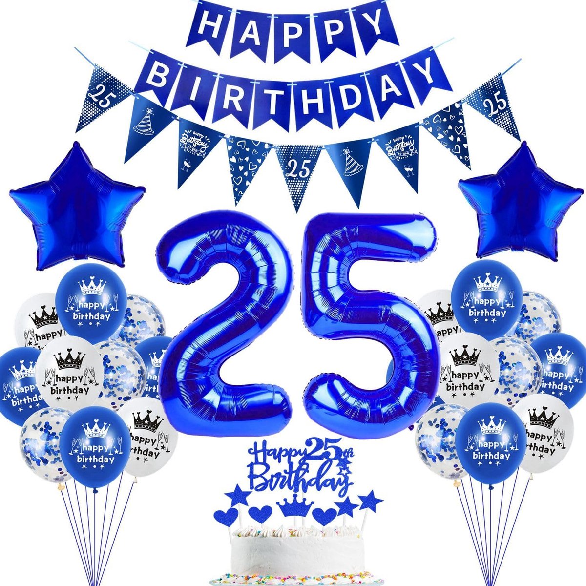 Ballonnen, blauwe verjaardag taartdecoratie 25 jaar feest decoratie 25 jaar verjaardag vrouwen man, blauwe ballonnen 25 jaar verjaardag mannen vrouwen