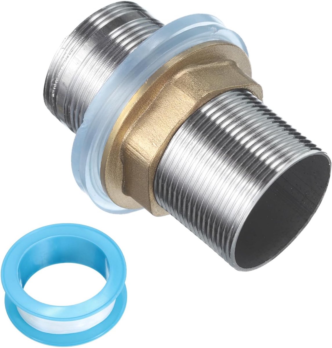 2 "Watertapmontage-verlengstuk, roestvrijstalen draadbuis, verlenging van de montageschacht, verlenging van de vaste hoge voet met moer en afdichting, 1 stuk