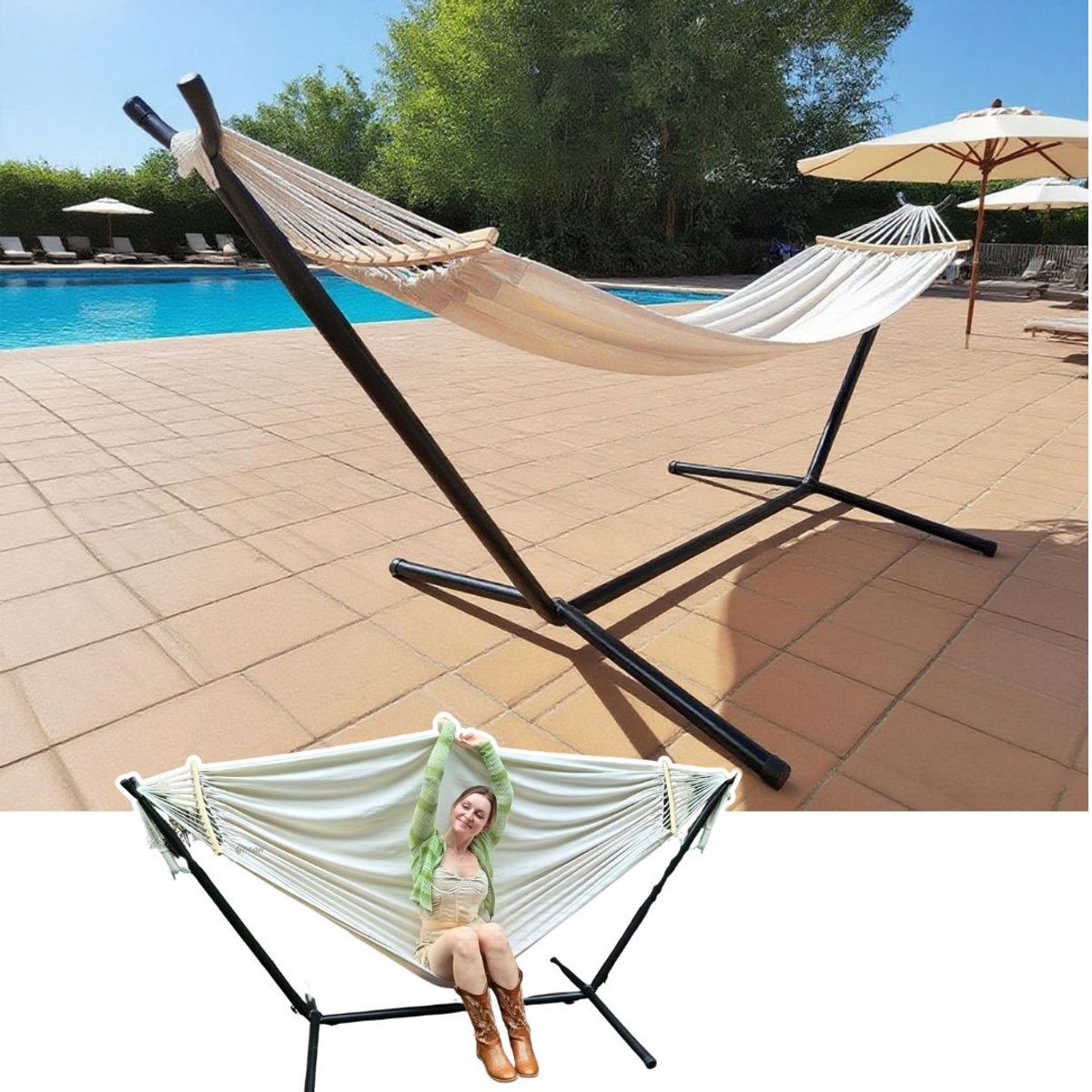 Zavio® Hangmat met Spreidstok - Ademend Katoen - Buitenplek