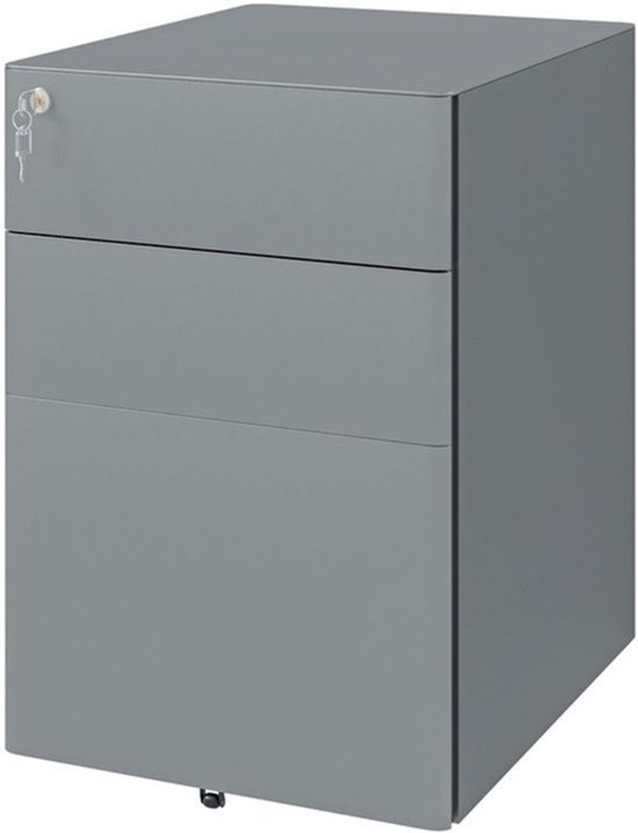 Bureaukastje – Ladeblok – Ladekast – Archiefkast – Opbergkast – Grijs Staal – 3 Lade Met Slot – Compact En Mobiel