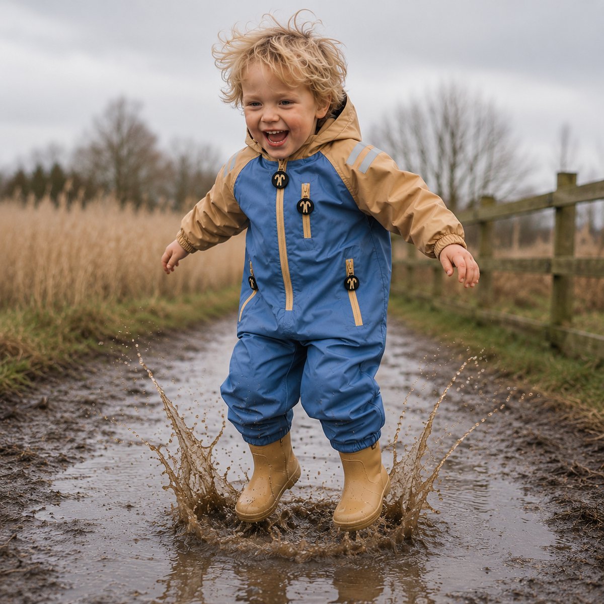 Ducksday Regenpak – Regenoverall – Waterdicht & Ademend – PFAS-vrij – Gerecycled Polyester – Maat 104/110 – Twin