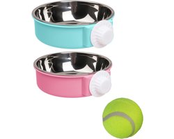 2-in-1 Verstelbare Hangende Dierenbakken voor Kooi en Crate, 13cm/600ml Voer- en Waterbakken voor Honden, Ideaal voor Reizen en Thuisgebruik