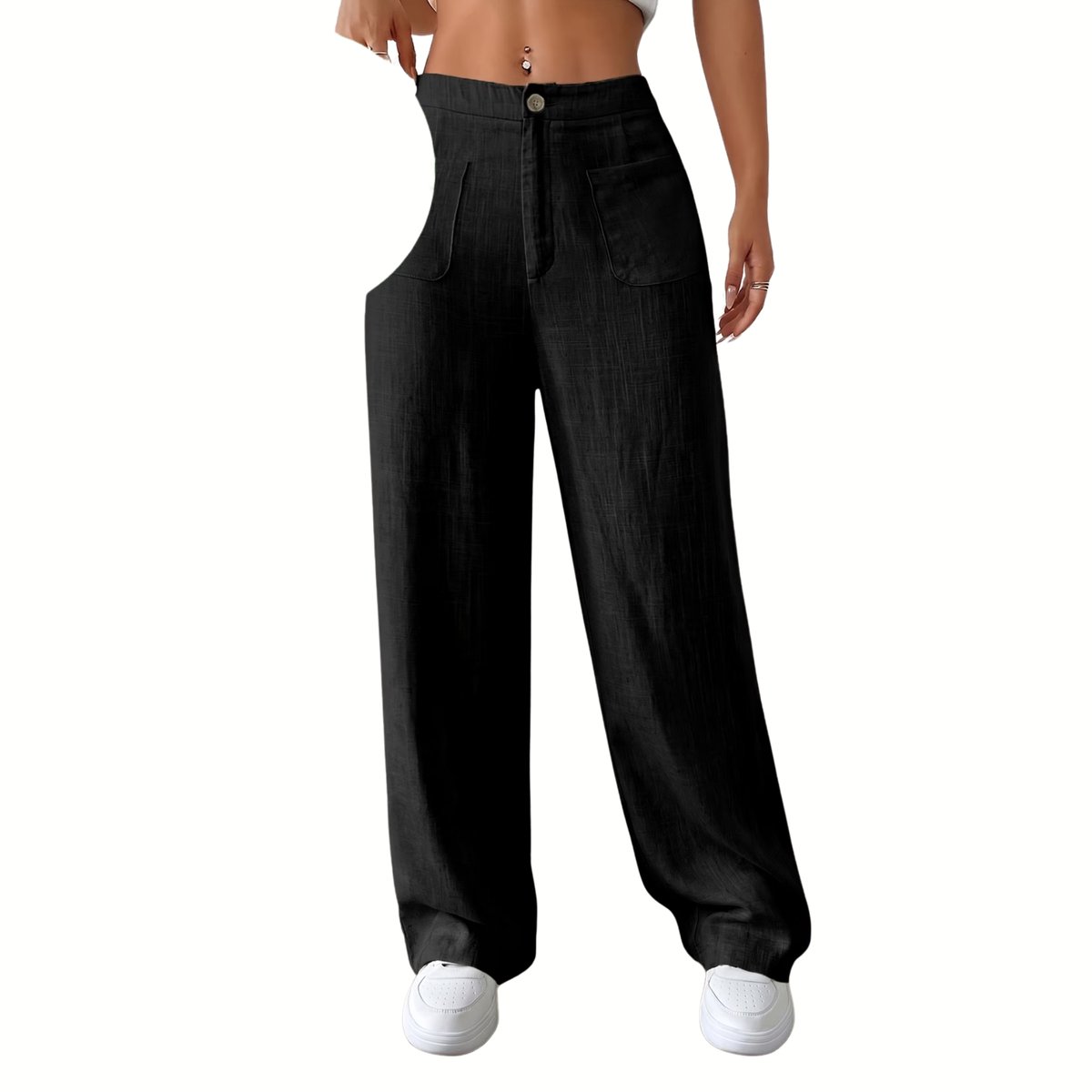 Currero Linnen Broek Dames - Zomerbroek - Volwassenen - Lange Broek - Pantalon - Strandbroek - Zomer - Ibiza Stijl - Zwart L