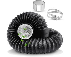 PromoHome ontluchtingsslang 125 mm - 4,2 meter - PVC aluminium flexibele slang met 2 klemmen en tape - voor wasdroger, airco, ventilatie, afzuigkap - zwart