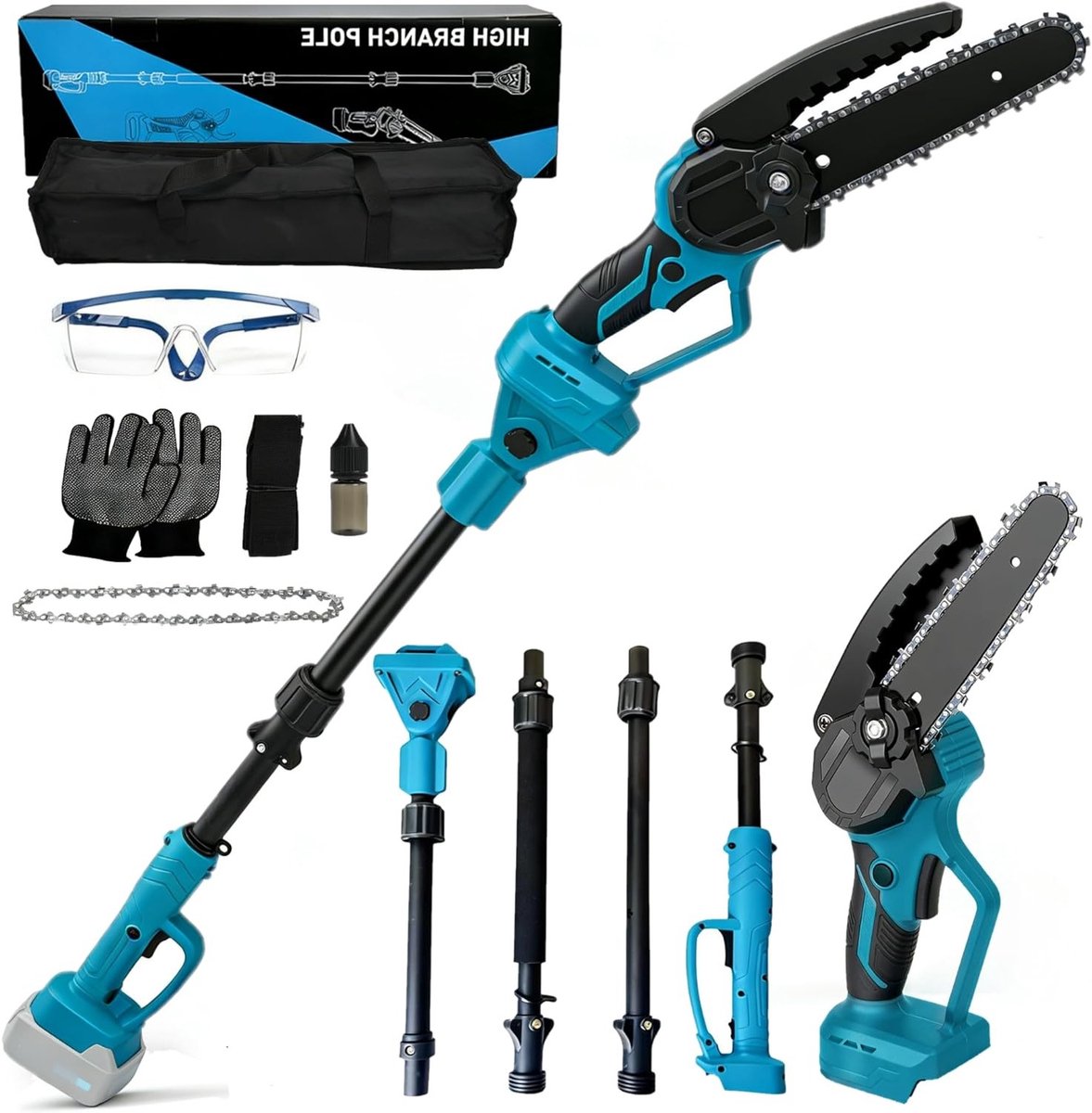 Krachtige 2-in-1 Accu Takkenzaag met Telescoopsteel, Ideaal voor Hoger Snoeien tot 4,5 m, Borstelloze Motor en Accu Inclusief