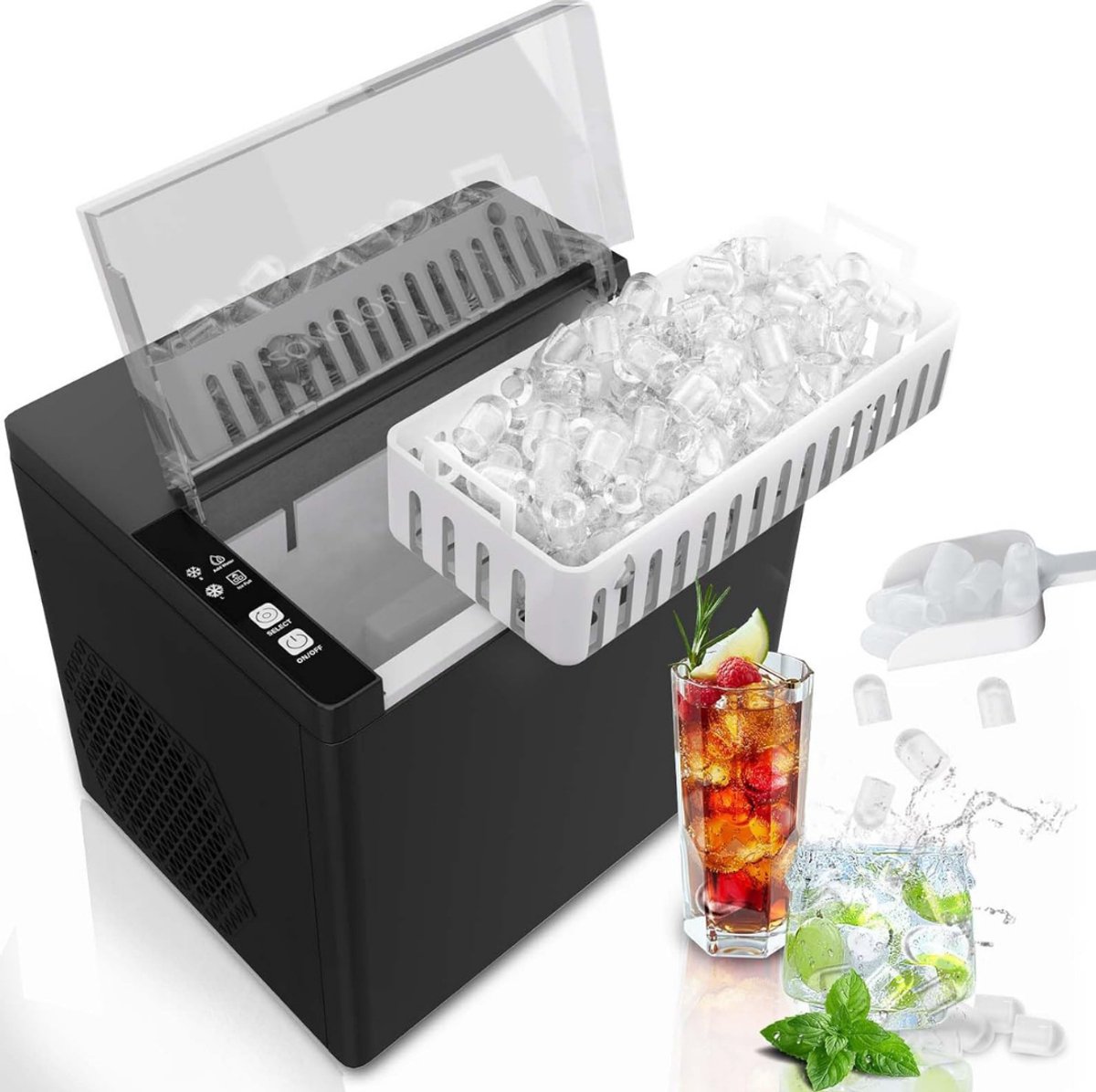 REN® Ijsblokjesmachine - ijsmachine - ijsblokjesmakers - Draagbare ijsmachine - Zwart - 33cm x 27cm x 33cm