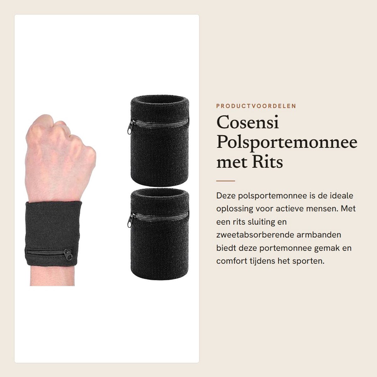 Dailygoods- Polsportemonnee 2 stuks - Zweetabsorberende Armbanden - Ritsportemonnee - Ademend Katoen - Geschikt voor Sporten - Handwasbaar - Armband