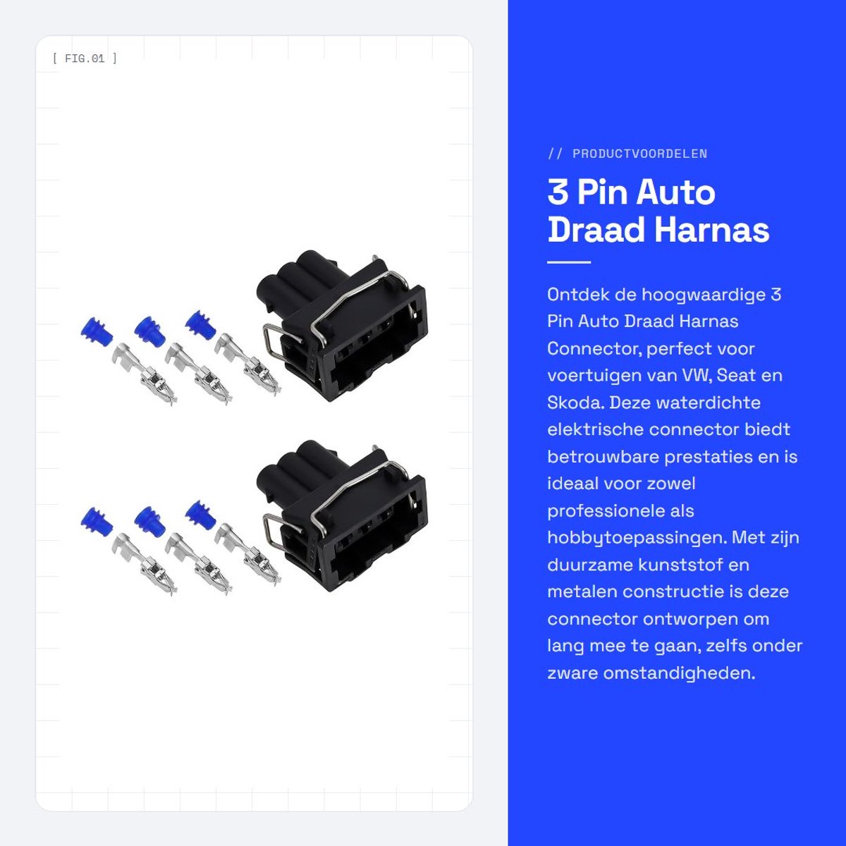 Dailygoods - 3 Pin Auto Draad Harnas Connector - Waterdichte Elektrische Connector - Zwart - 2 Stuks - Geschikt voor VW, Seat en Skoda - OE 357972753