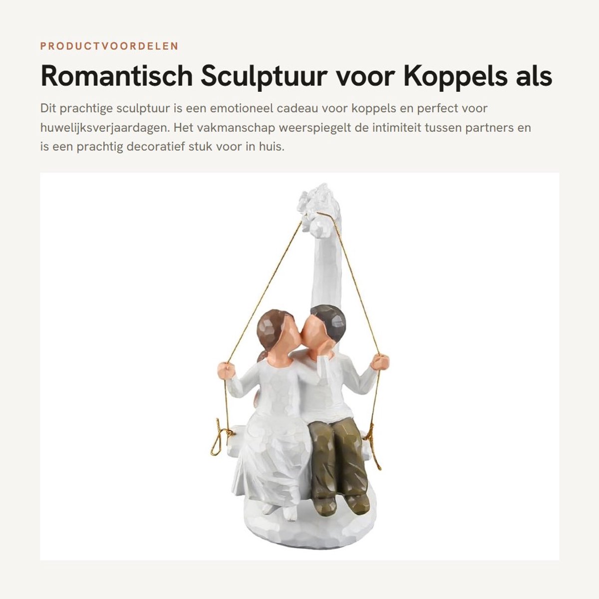 Dailygoods- Sculptuur Romantisch Kuscadeau - Sculptuur voor Koppels - Jubileumdecoratie - Woonaccessoires - Kunsthars - 22,8x9,1x20,3 cm - Beeldhouwwerk
