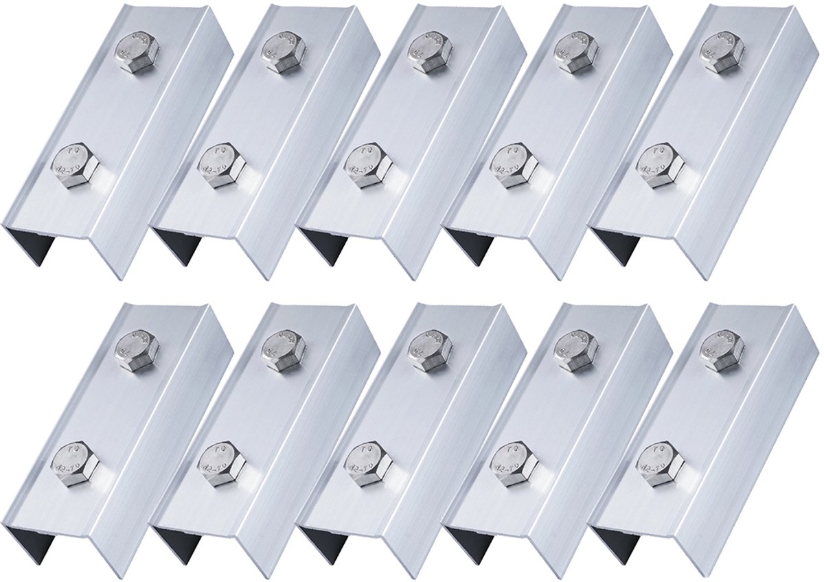 10-delige set – Bevestigingsbeugels voor zonnepanelen – PV-railconnectoren – Montageset voor zonnepanelen met Z-Bugs - Zilver