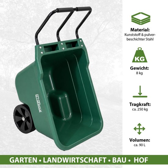 Tuinkar Kruiwagen, kantelvast 250 kg draagvermogen Kunststof bak Stalen handvat PU wielen 98x55x64 cm — afbeelding 2