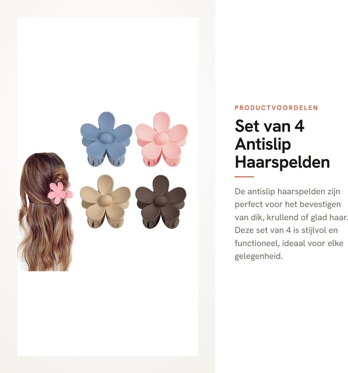 Dailygoods- Haarspelden Antislip Design - 4 Stuks - Middelgrote Haarspelden - Voor Dames - Lichtgewicht en Duurzaam - 7 x 7 cm - Haarklemmen