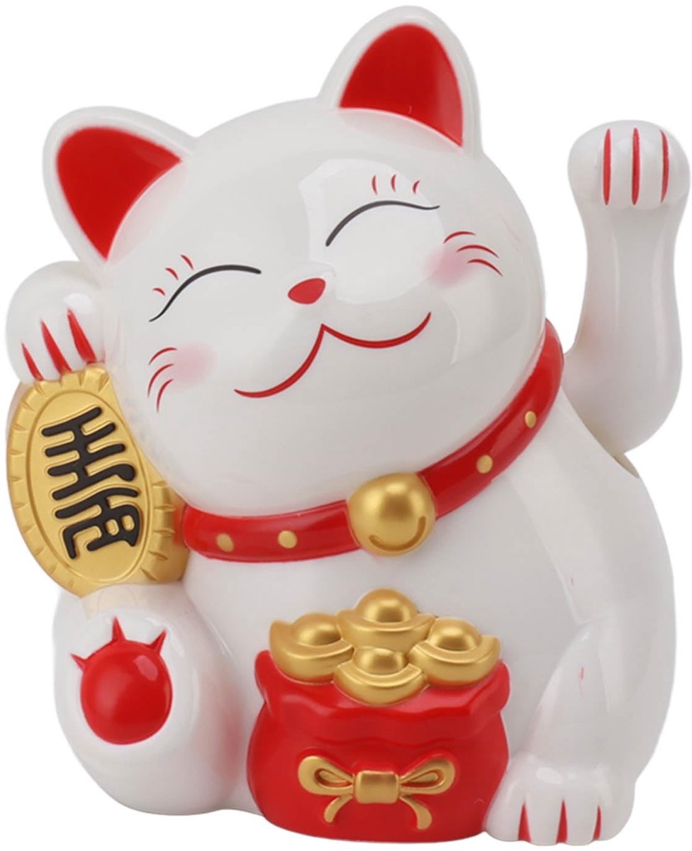 Dailygoods - Zwaaiende Armset - Lucky Cat - Decoratieve Geluksbrenger - 5,5 Inch - Elektrische Zwaaiende Kat - Ideaal voor Bureau Thuis - Wit