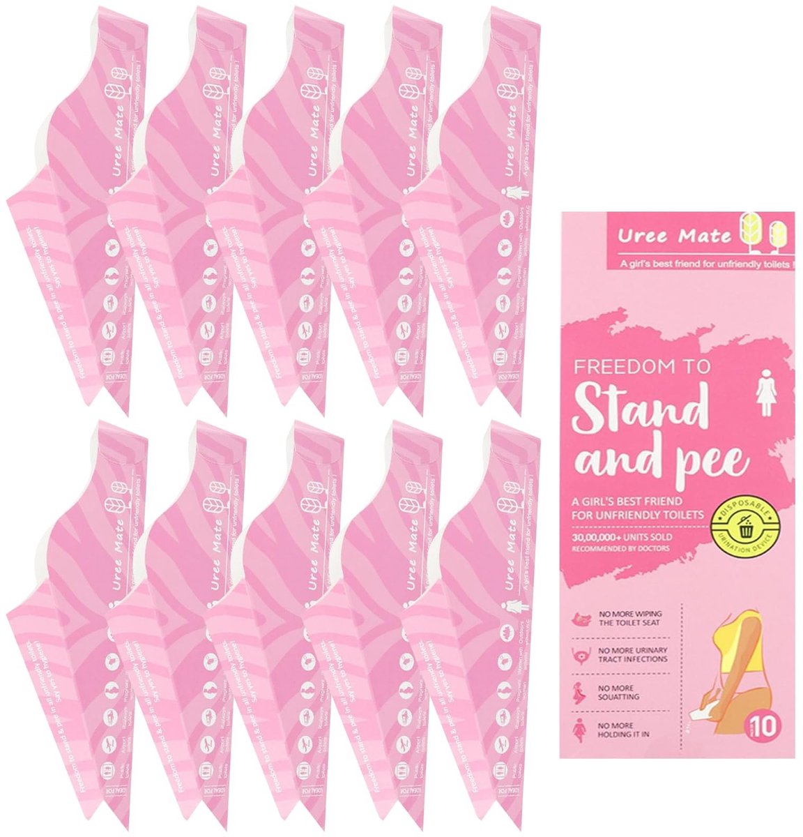 Dailygoods- Urinella Draagbaar Urinoir - Wegwerp Urineertoestel - Plas Hulp voor Vrouwen - Voor Reizen/Kamperen - 10 Stuks - Lekvrij Ontwerp - Plashulp