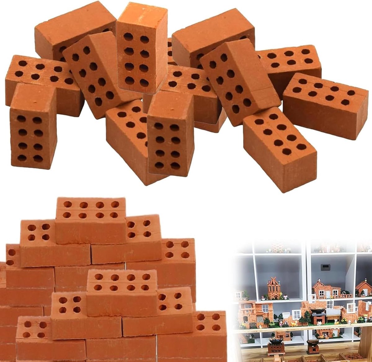 Dailygoods- Mini-Bakstenen 50 Stuks - Rode Muurstenen - Modelbouw - DIY Poppenhuis - Tuindecoratie - Hoogwaardige Miniatuur 2x1x1 cm - Bouwstenen