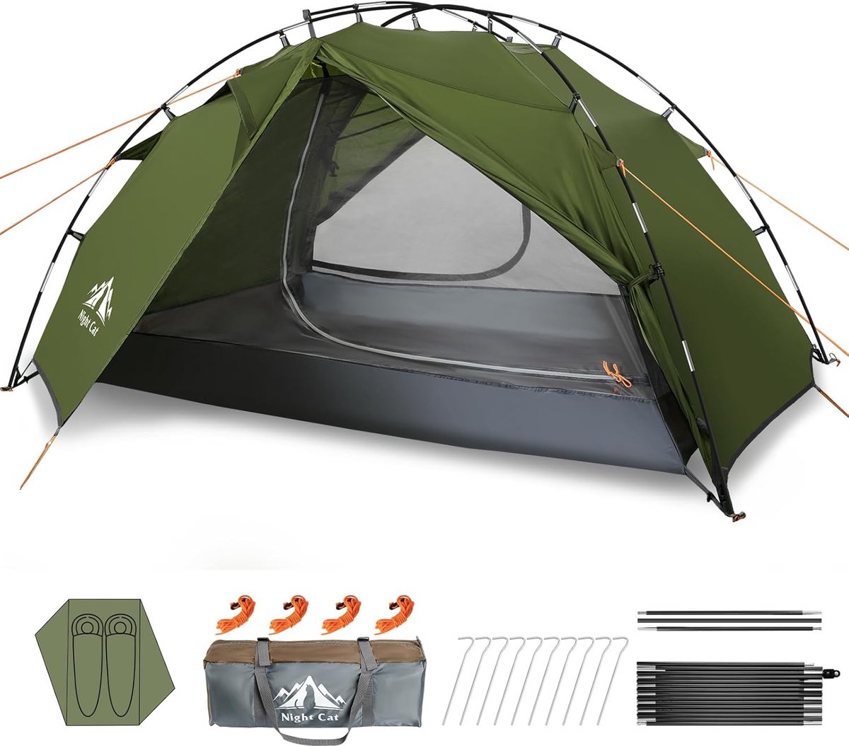 Night Cat Camping Tent 2 Personen: Waterdicht Camping Tent 2 Persoons Twee Laags Eenvoudige Opzet Licht Voor Trekken Wandelen Tuin