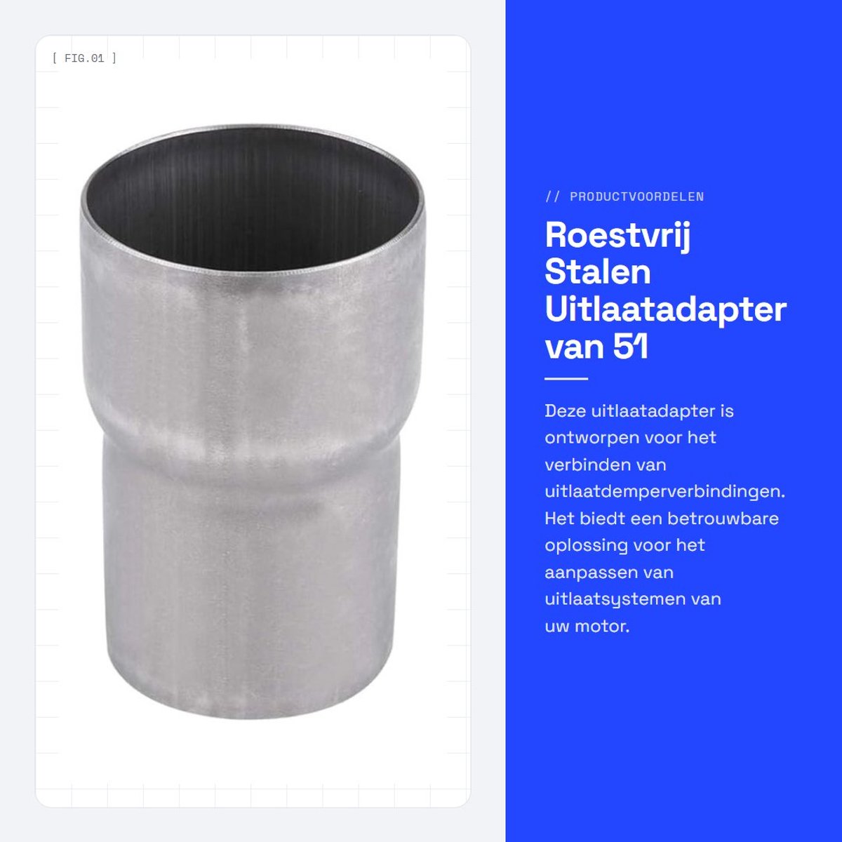 Dailygoods - Roestvrij Stalen Uitlaatadapter van 51 mm naar 60 mm