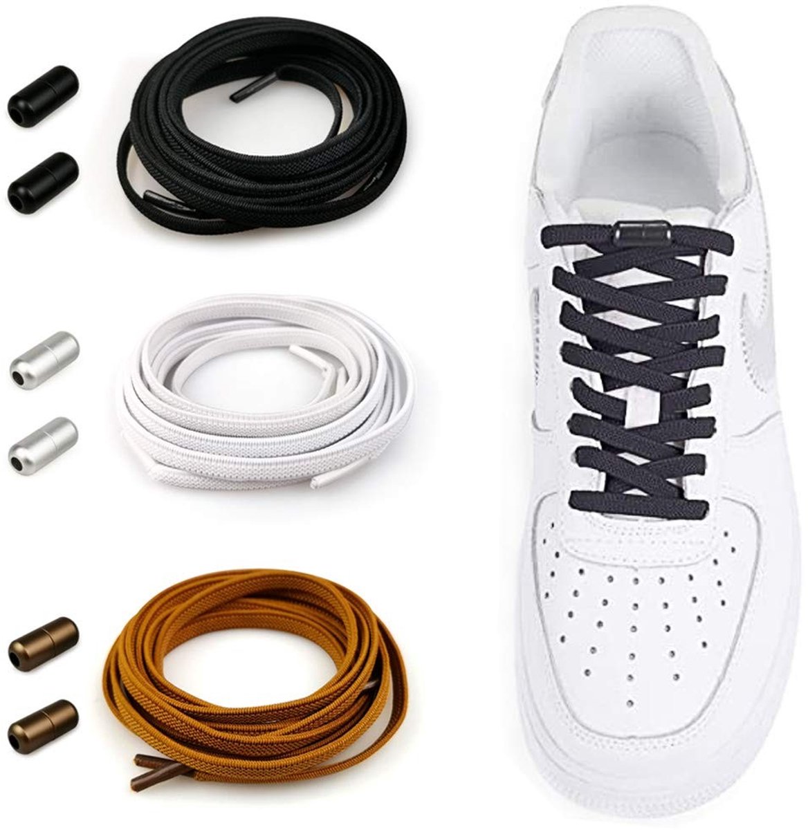 Dailygoods- Schoenveters Elastisch 100 cm - Veters voor Kinderen/Volwassenen - Antislip Metalen Gespen - Vervangende Veters - Geschikt voor Alle Schoenen - Modieuze Kleuren - Elastische Veters