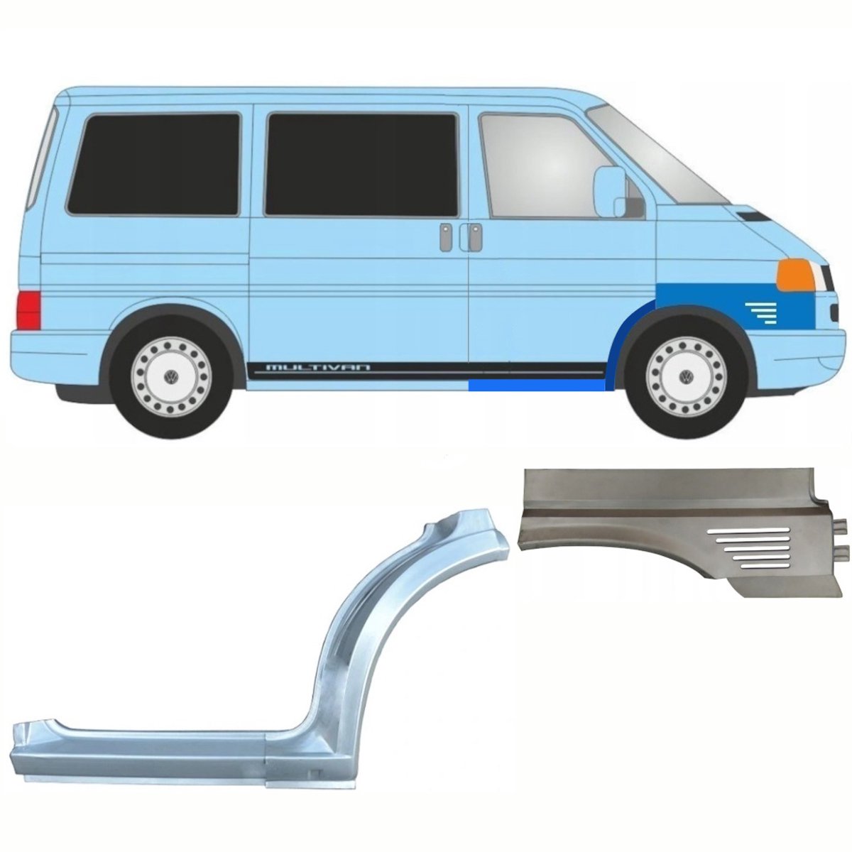 Reparatiepaneel dorpel + voorste wielkast + voorste spatbord voor Volkswagen Transporter T4 96-03