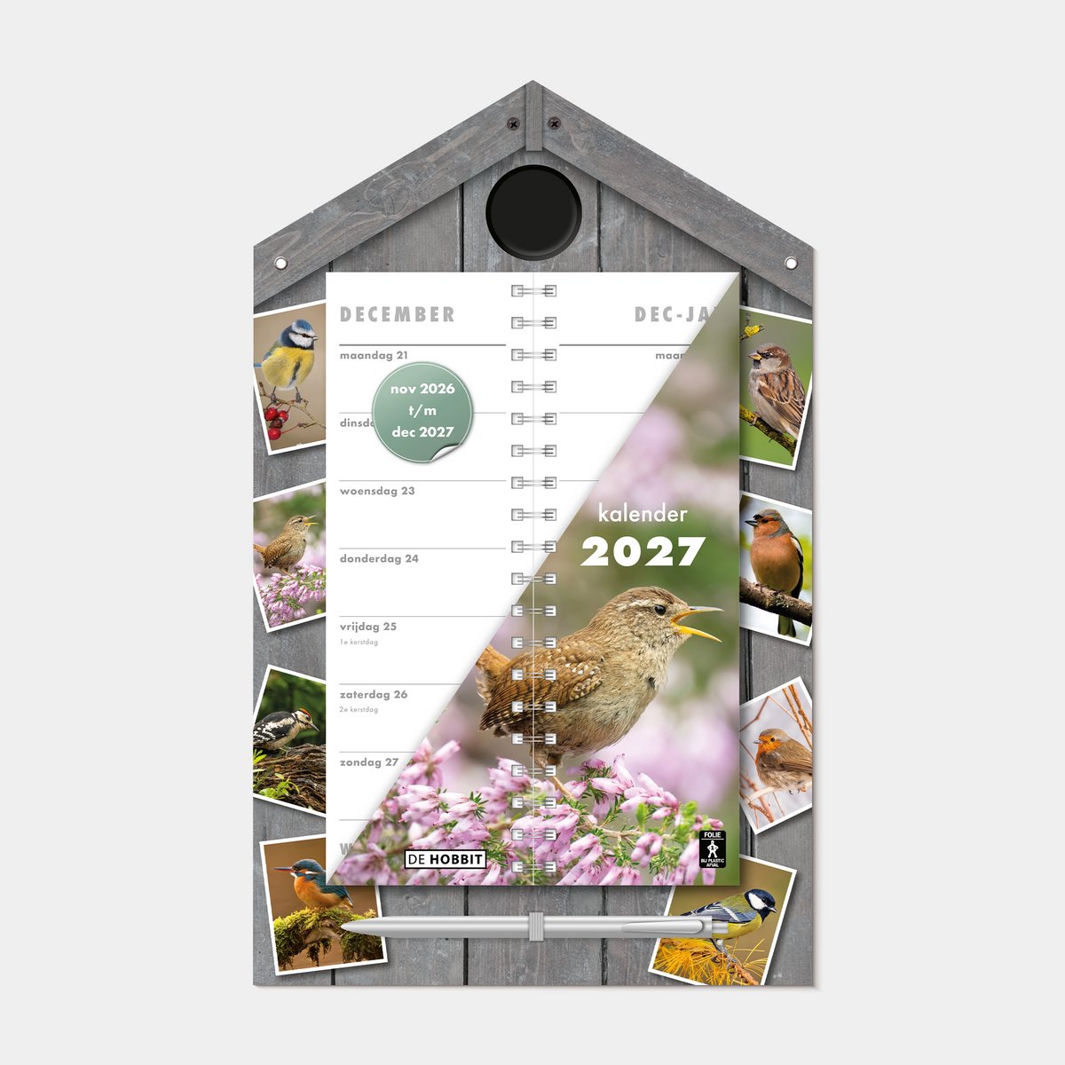 Hobbit - Luxe Omslagkalender 2027 - 2 weken kalender - met pen en ophangkoord - 34 x 21cm - Vogels