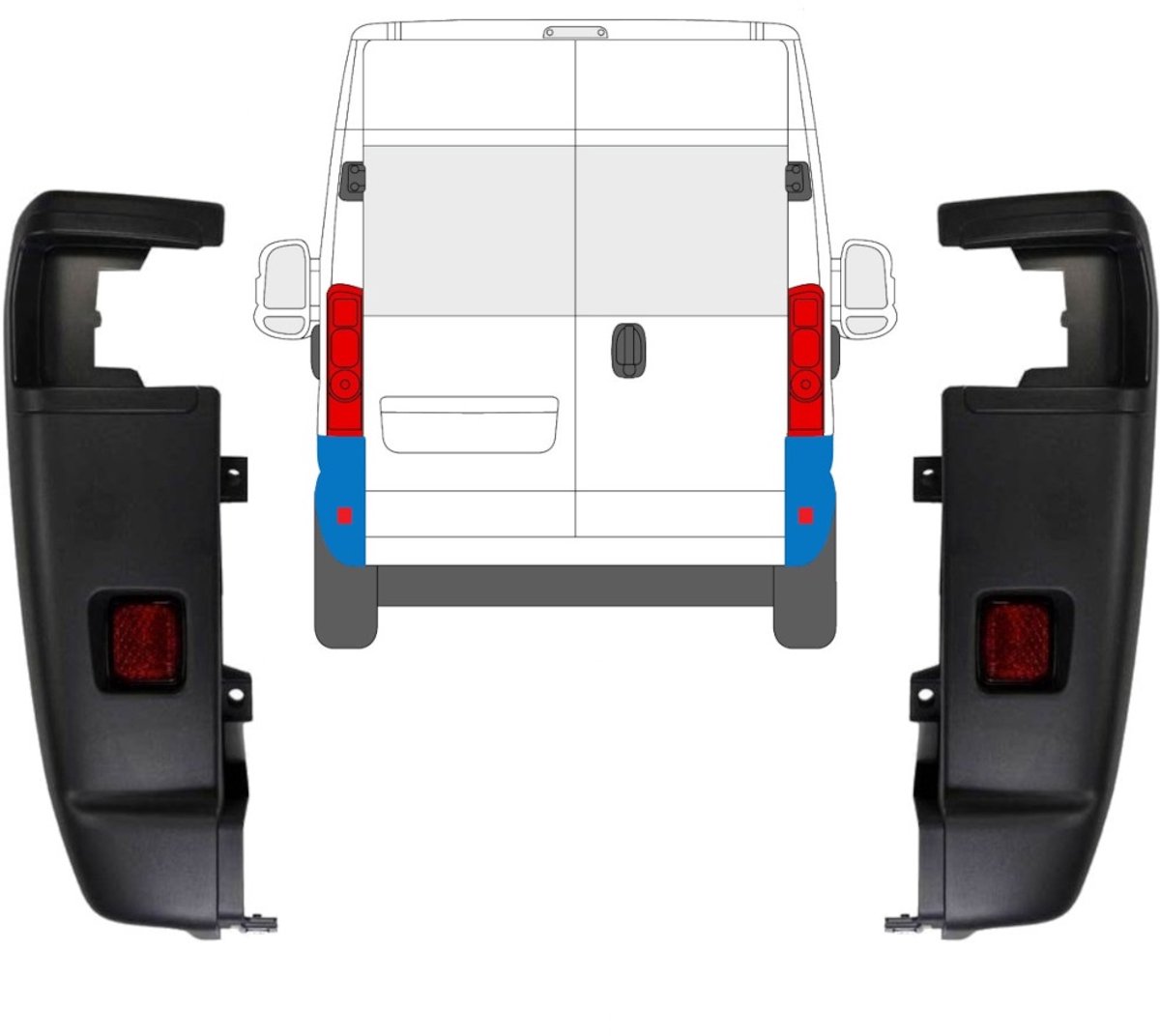 Hoek achterbumper 270 graden voor Opel Movano 2021-2026 / Links + Rechts / Set