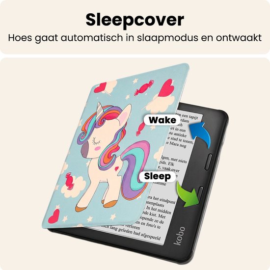 Hoesje Geschikt voor Kobo Libra 2 Hoes Book Case - Hoes Geschikt voor Kobo Libra 2 Hoesje Book Cover - Eenhoorn van Hoesje  — afbeelding 3