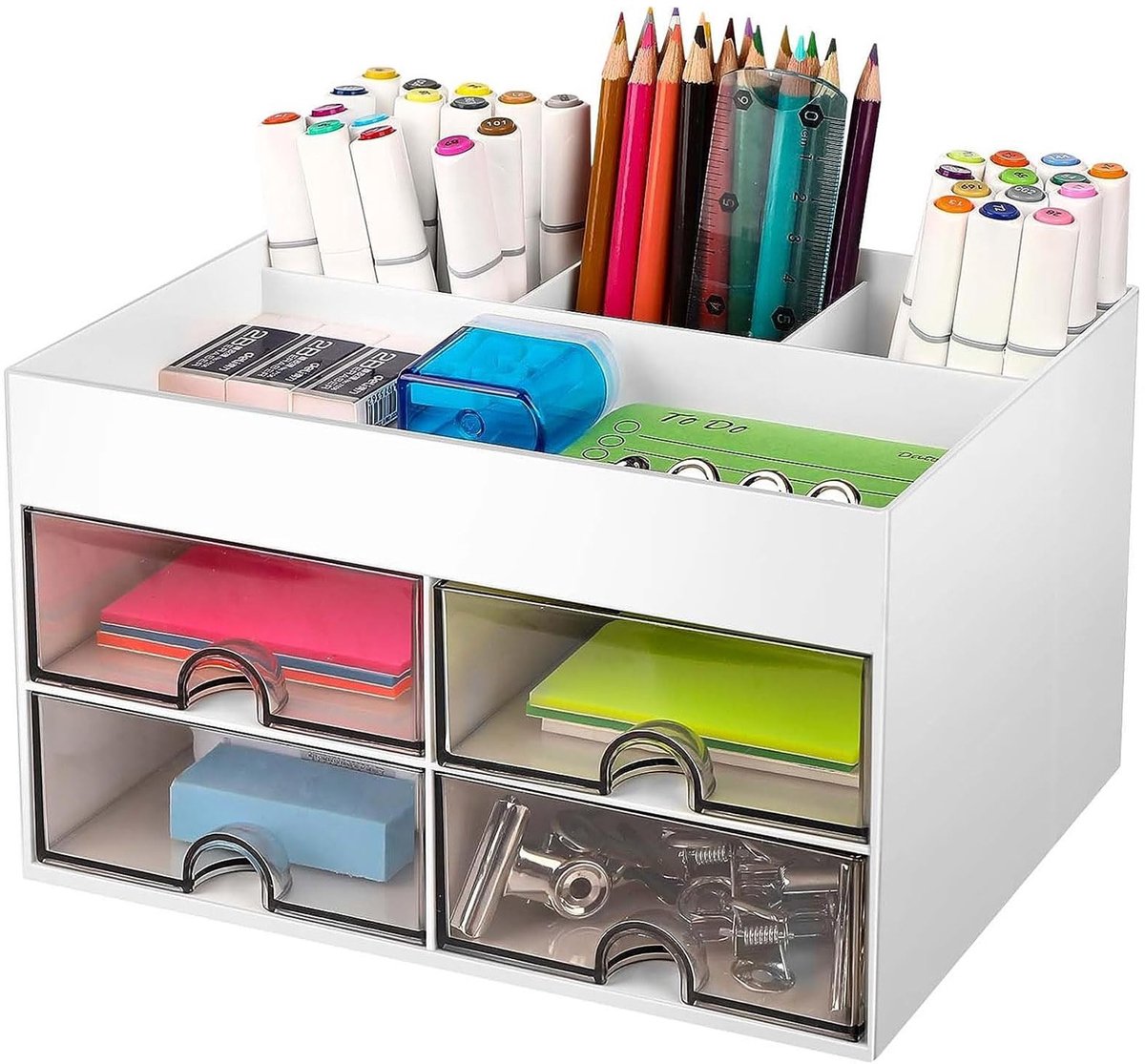 Dailygoods- Bureau-Organizer Met 3 Vakken - Opbergdoos Voor Kinderen - Multifunctionele Desktop-Organizer - Pennenhouder - Ruimtebesparing - Hoogwaardig Kunststof