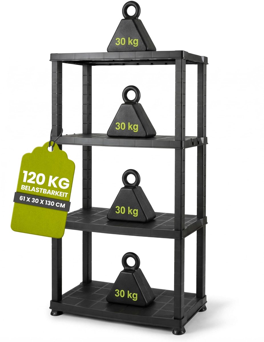 Dailygoods- Opbergrek Kunststof Neo - Staand Rek - 4 Planken - Ruimtebesparend - Voor Huishouden/Kelder/Garage - Stabiele Constructie - Opbergkast