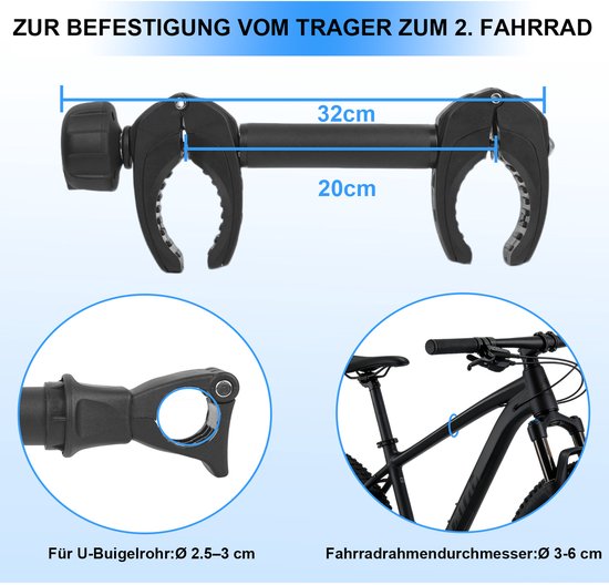 Zwarte Dubbele Framehouder Fietsendrager Afsluitbaar - 32 cm - Tussen 2 Fietsen - Universele Fietsklem Caravan & Camper — afbeelding 3