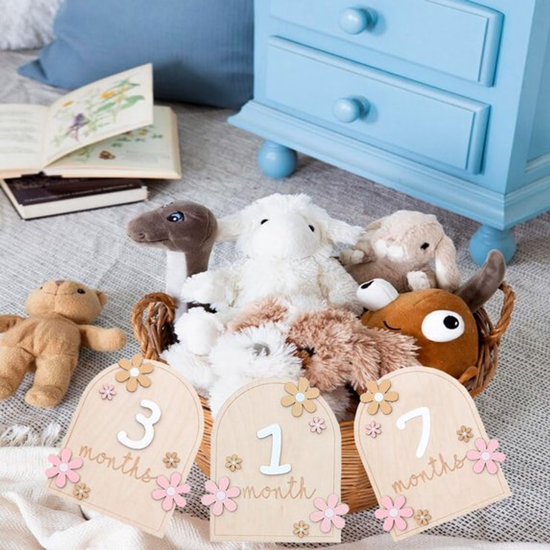 KZQ Houten Baby Mijlpaal Kaarten 0-12 Maanden - Fotografie Props & Groeicijfers Cadeauset van KZQ — afbeelding 4