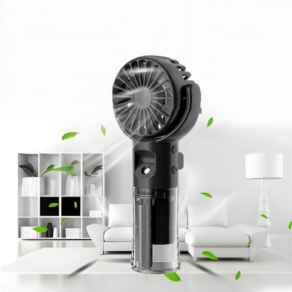 Handventilator - Ventilator Met Waternevel - Handmist Ventilator Oplaadbaar USB - met Watertank - 4 Standen - Verstelbare Koelventilator voor Zomer Buiten - zwart thumbnail 8