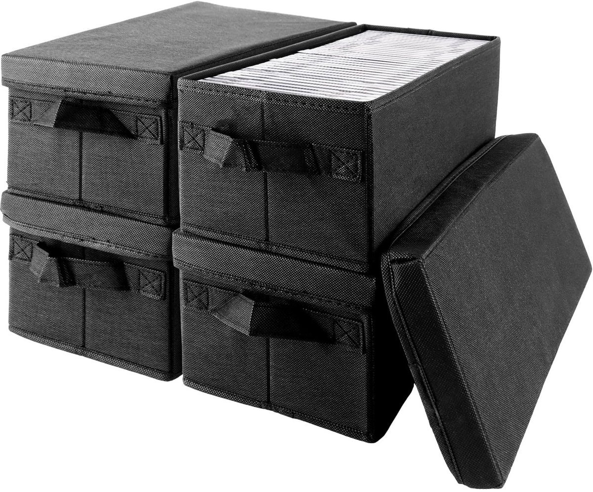 Dailygoods- CD-Opbergdoos - 4 Stuks - Voor 36 CD's/DVD's - Wasbare Box - Stofdicht Deksel - Zwart - Opbergsysteem met Handvat