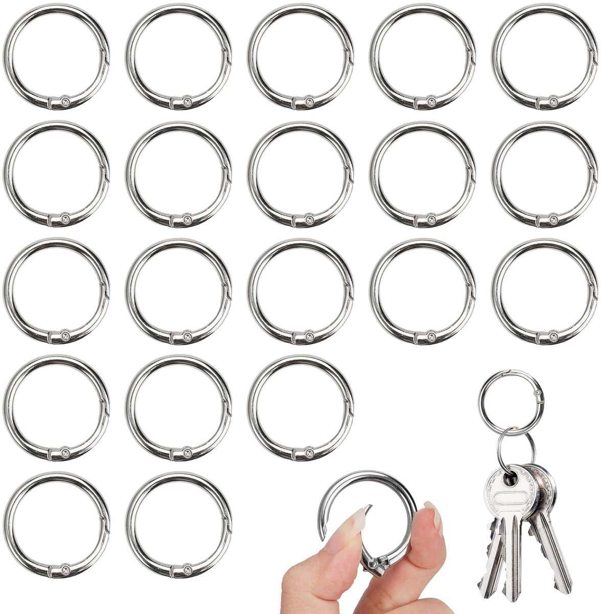 Dailygoods- Karabijnhaak 20 mm - Ronde Karabijnhaken - Zink - Set van 20 - Sleutelhanger Ringen - Ideaal voor Doe-het-zelfprojecten