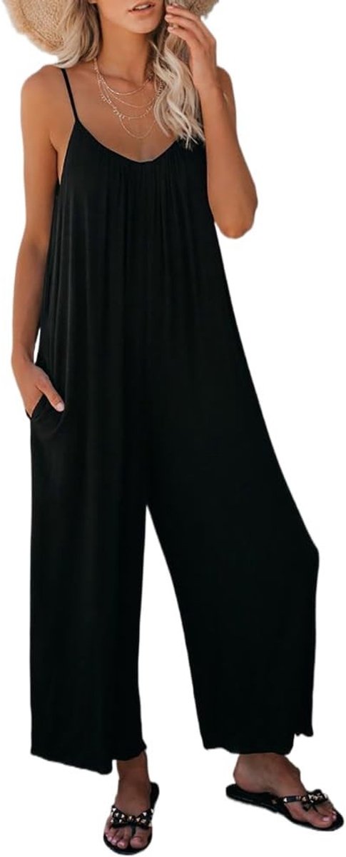 Dailygoods- Jumpsuit Dames - Elegante Mouwloze Overall - Losse Pasvorm - Wijde Pijpen - Katoen/Polyester - Verstelbare Schouderbanden