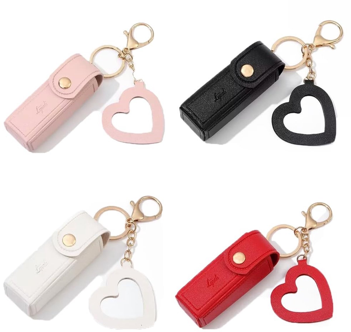 Dailygoods- Lippenstift-etui 4 Stuks - Lippenstift-organizer - Sleutelhanger met Spiegel - PU Chapstick-etui - Lippenstifthouder - Lipgloss-tas 8,7 x 2,5 x 2,5 cm - Make-up Tas