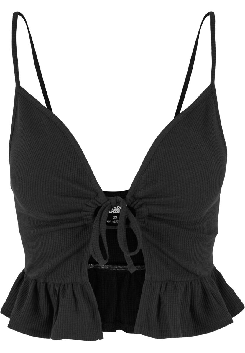 Urban Classics Waffle Pique Ruffle Dames Top – XXL Zwart