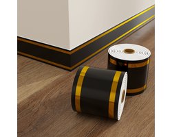 Plakplint - Zelfklevende Plint - Waterdichte Plintstrip - Flexibele Wandplint - PVC Plint Met Aluminium Achterlaag - Zwart Goud - 10 cm x 5 m