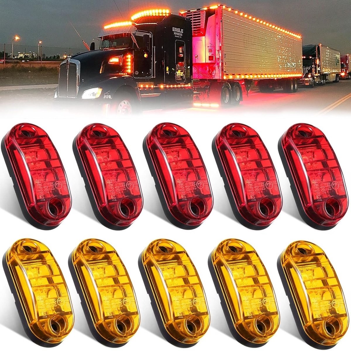 Markeringslichten - LED-zijmarkeringslichten - TENZHVXI® - 10 stuks - Waterdicht - Ovaal - 12-24V - 5W - LED - Geschikt voor aanhangers, vrachtwagens, bestelwagens, campers - Amber/Rood