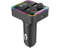 Bluetooth 5.3 FM-zender Autolader – PD30W USB-C + QC3.0 Snelladen – 7-kleuren Sfeerverlichting – Handsfree Bellen – Dubbele USB-poorten – Universele 12-24V Auto Compatibiliteit
