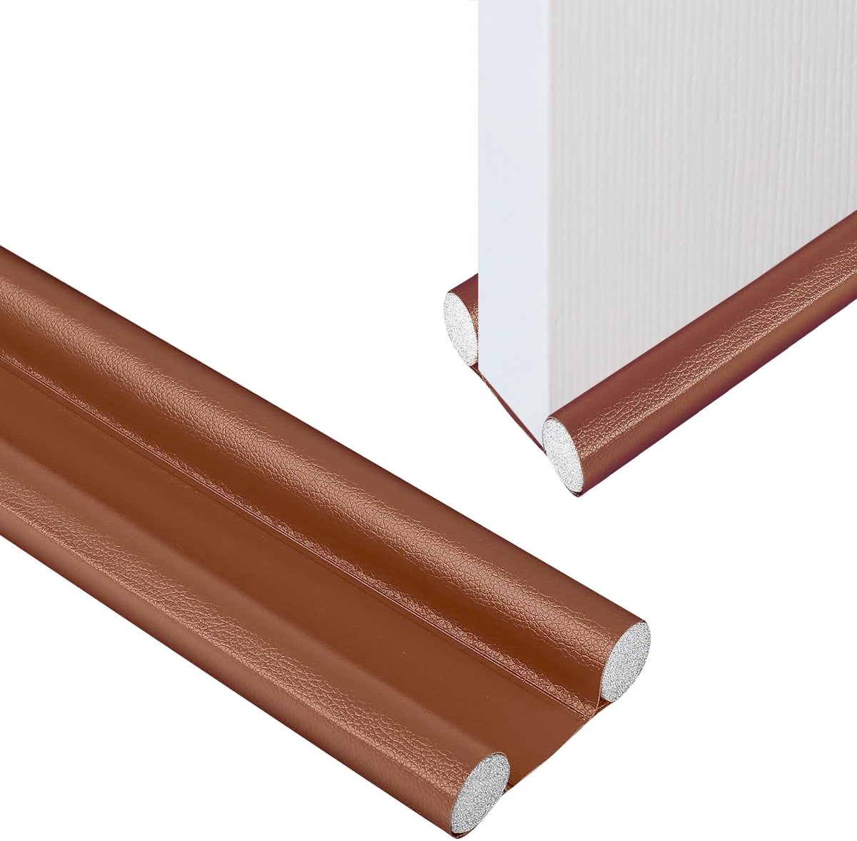 Dailygoods - Dubbele tochtstrip onder deuren, 37in/96cm tochtstrip voor deuren, dubbele tochtstopper aan de zijkant van deuren, verstelbare geluidsdichte tochtstrip (bruin)