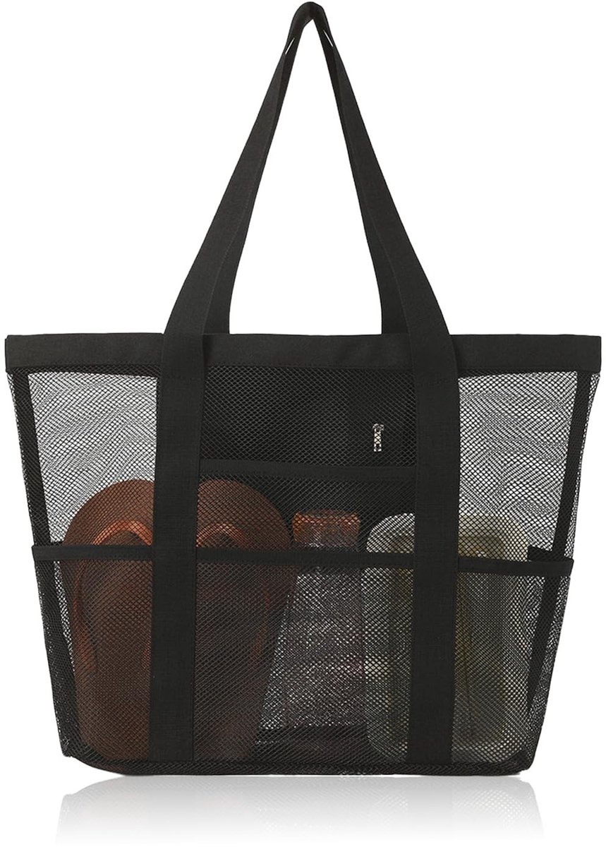 Dailygoods - Strandtas, onmisbaar voor het hele gezin, grote capaciteit, strandtas van mesh met ritssluiting en spatbestendige tas, lichte strandtas voor zwembad, picknick, reizen